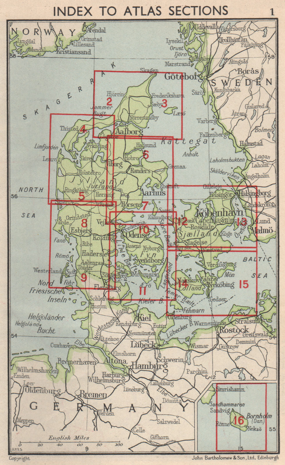 DENMARK. Index map. Vintage plan 1955 old vintage chart